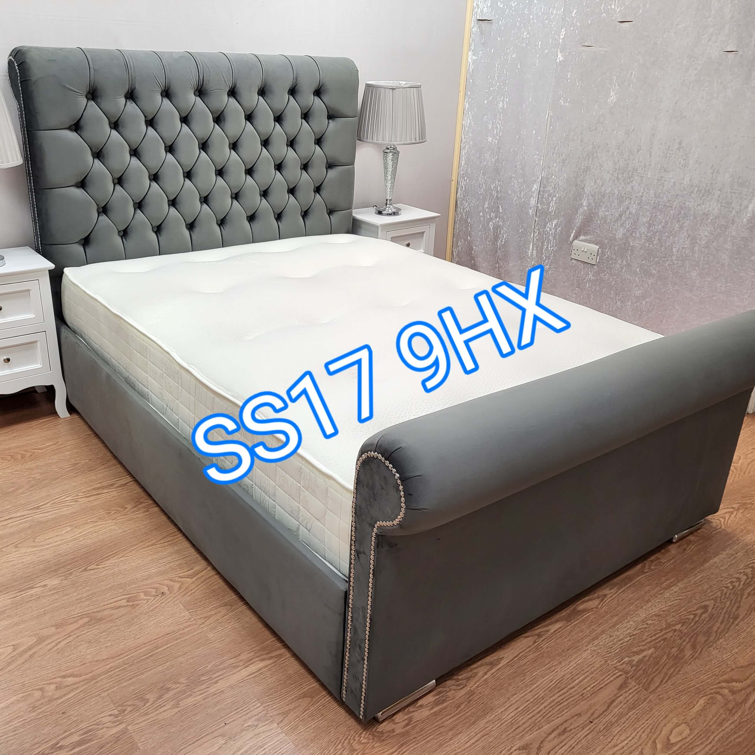 Grey sleigh deals bedroom set